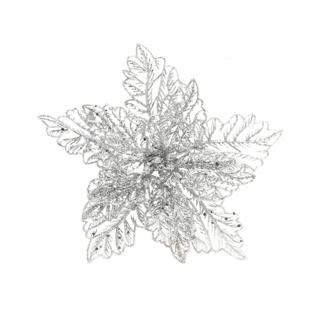 Silver Glitter Poinsettia with Clip