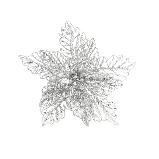 Silver Glitter Poinsettia with Clip