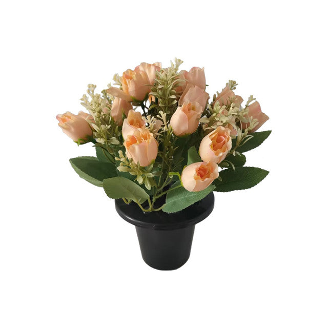 Artificial Cream Rose Mix Remembrance Grave Pot