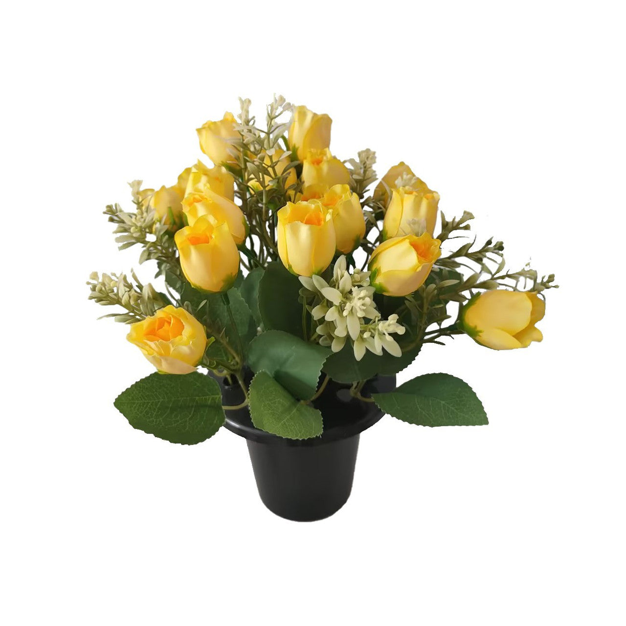 Artificial Yellow Rose Mix Remembrance Grave Pot