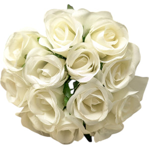 Artificial Ivory Rose Bouquet - 13 Stems