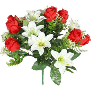 Artificial Red Rose and Lily Mixed Bouquet Bunch