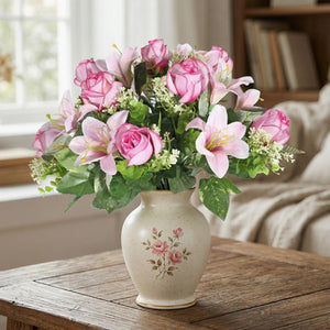 Artificial Dark Pink Mixed Bunch Bouquet 38cm