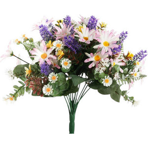 White/Pink Wild Daisy Bush With 12 Stems 34cm