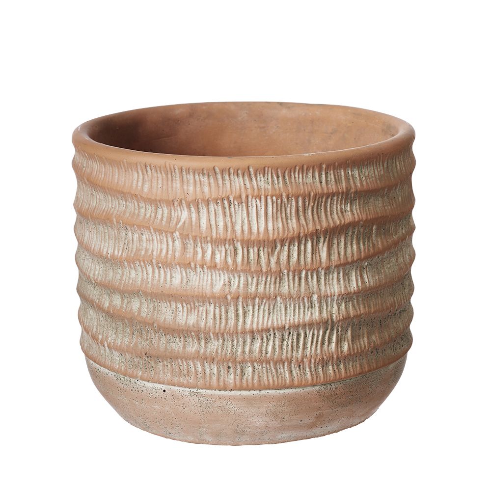 Sculptured Terracotta Colour Pot with a White Wash