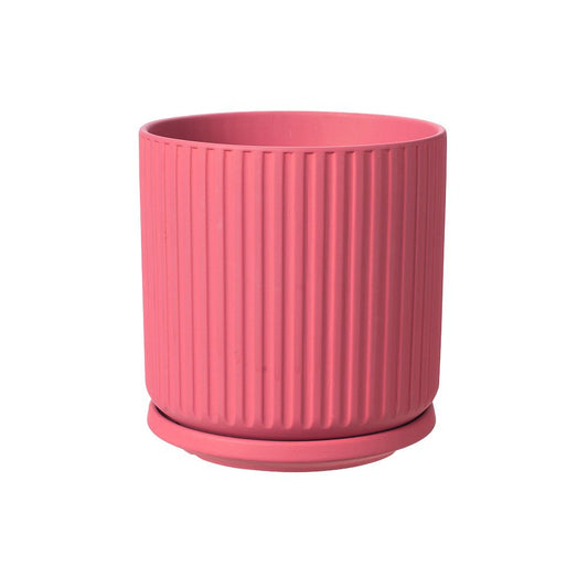 Ceramic Ridged Pot With Saucer - Rosa