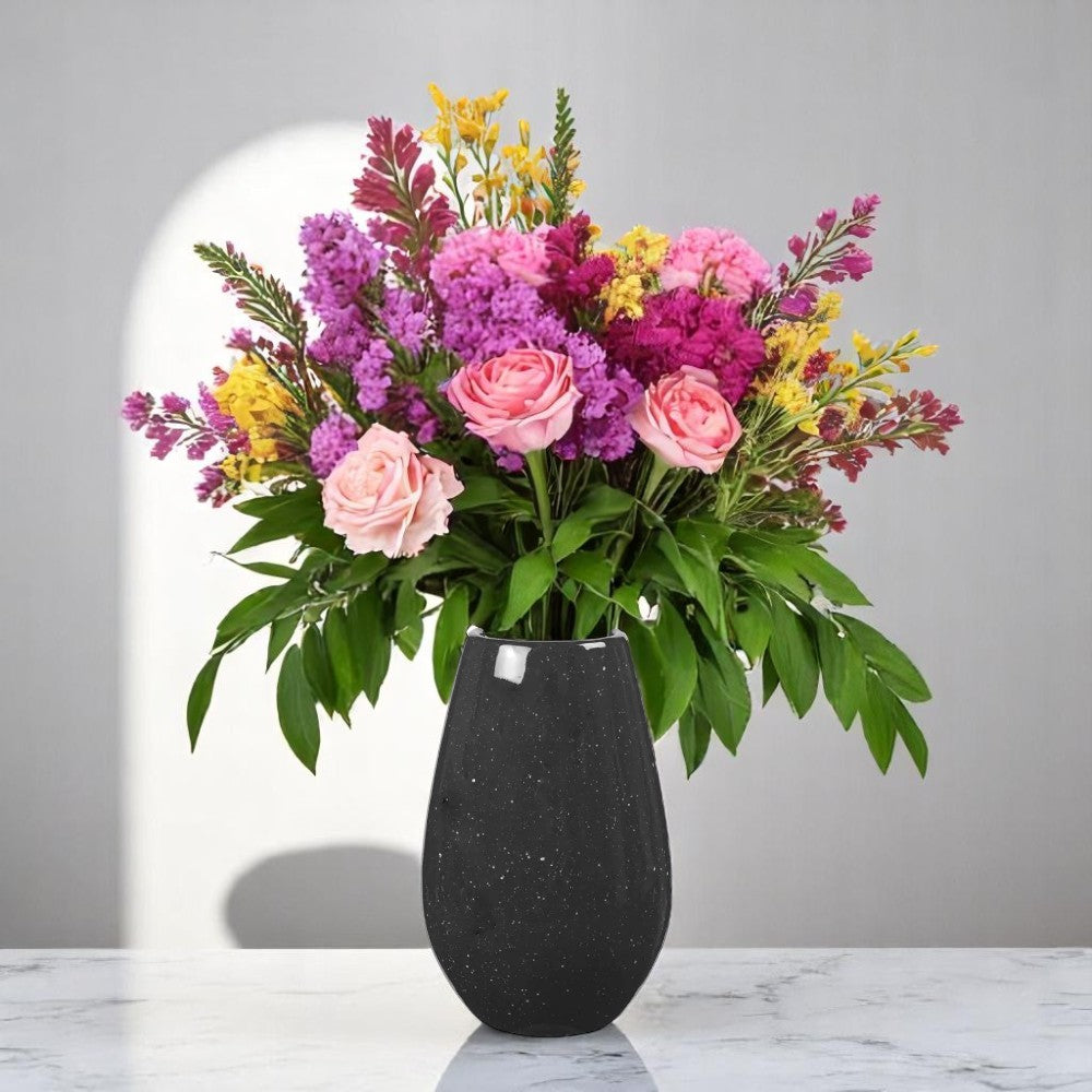 Ceramic Speckled Round Vase - Black