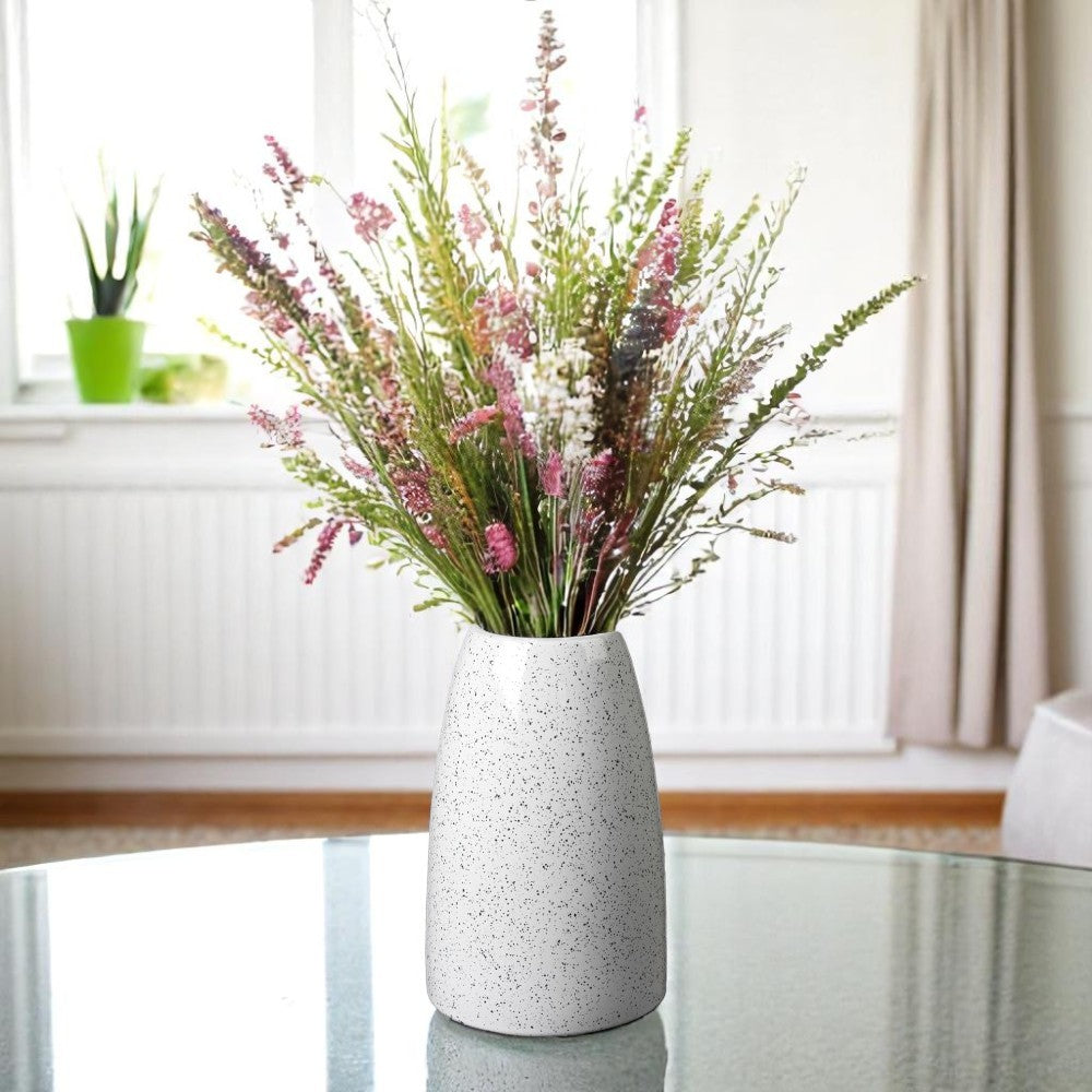 Ceramic Speckled Cylinder Vase - White