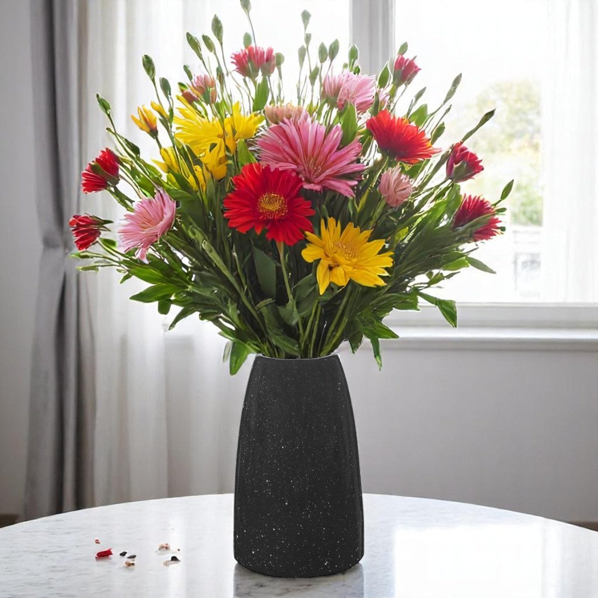 Ceramic Speckled Cylinder Vase - Black