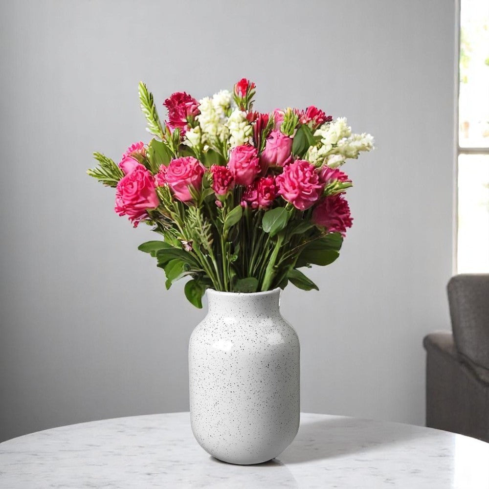 Ceramic Speckled Urn Vase - White