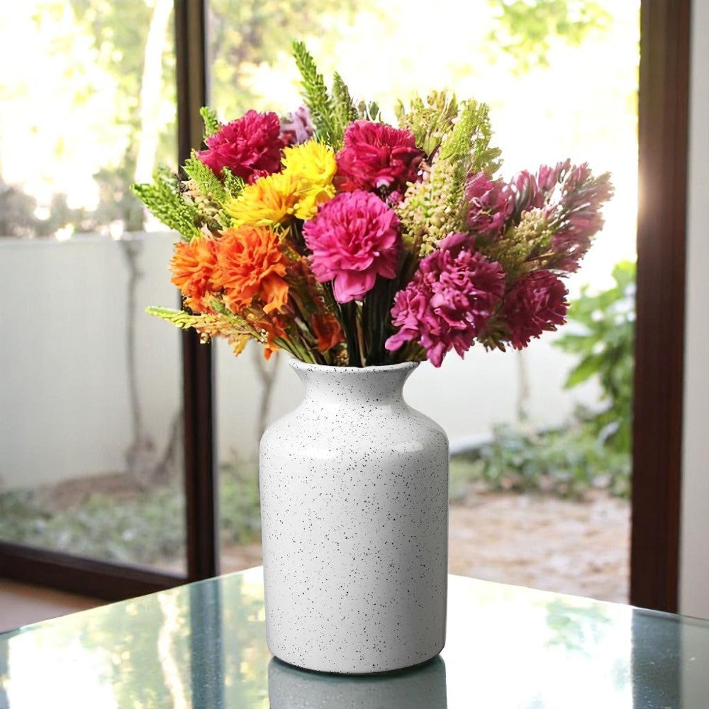 Ceramic Speckled Vase - White