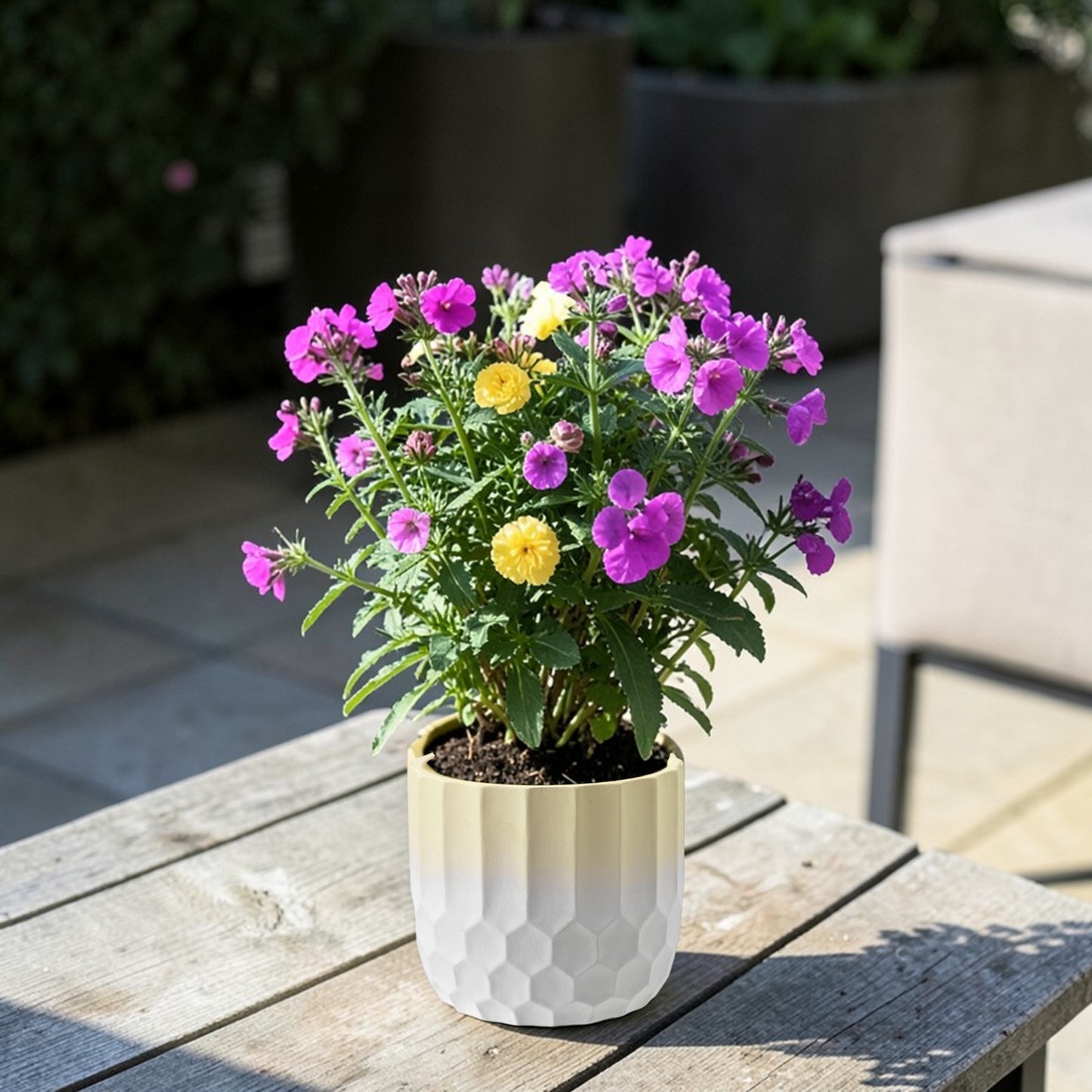Ceramic Plant Pot Two Tone Ombre Finish Yellow H12 x W13.5cm