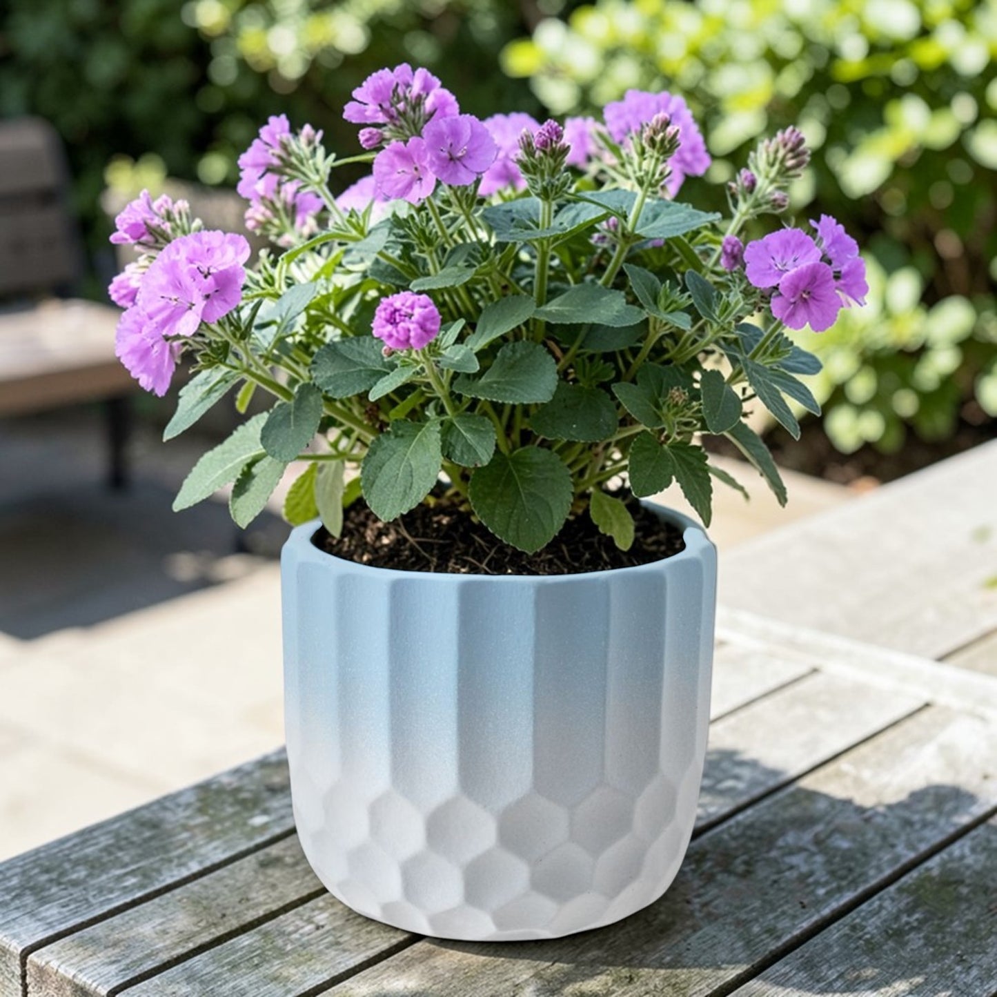 Ceramic Plant Pot Two Tone Ombre Finish Blue H15 x W17cm