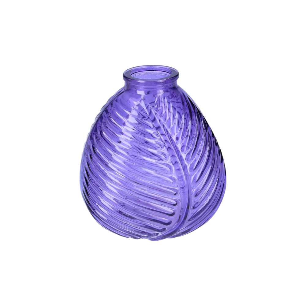 Purple Glass Leaf Pattern Vase - H13cm