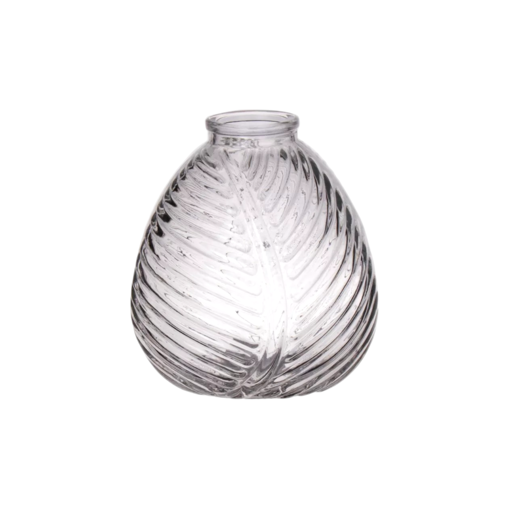 Clear Glass Leaf Pattern Vase - H13cm