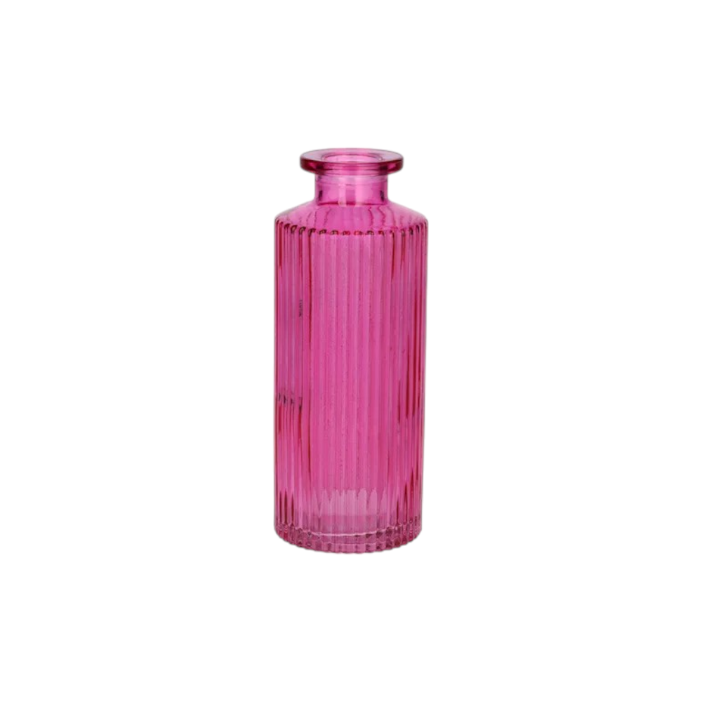 Slender Glass Ribbed Bud Vase - Fuchsia