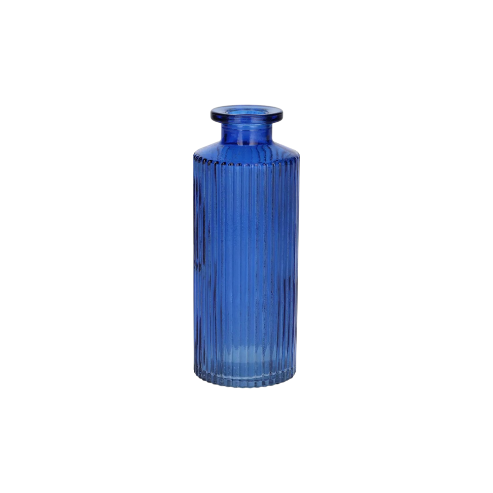 Slender Glass Ribbed Bud Vase - Cobalt Blue