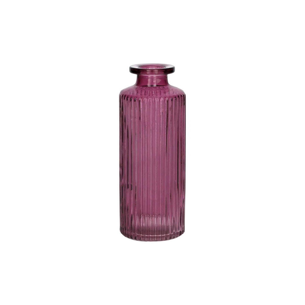 Slender Glass Ribbed Bud Vase - Aubergine