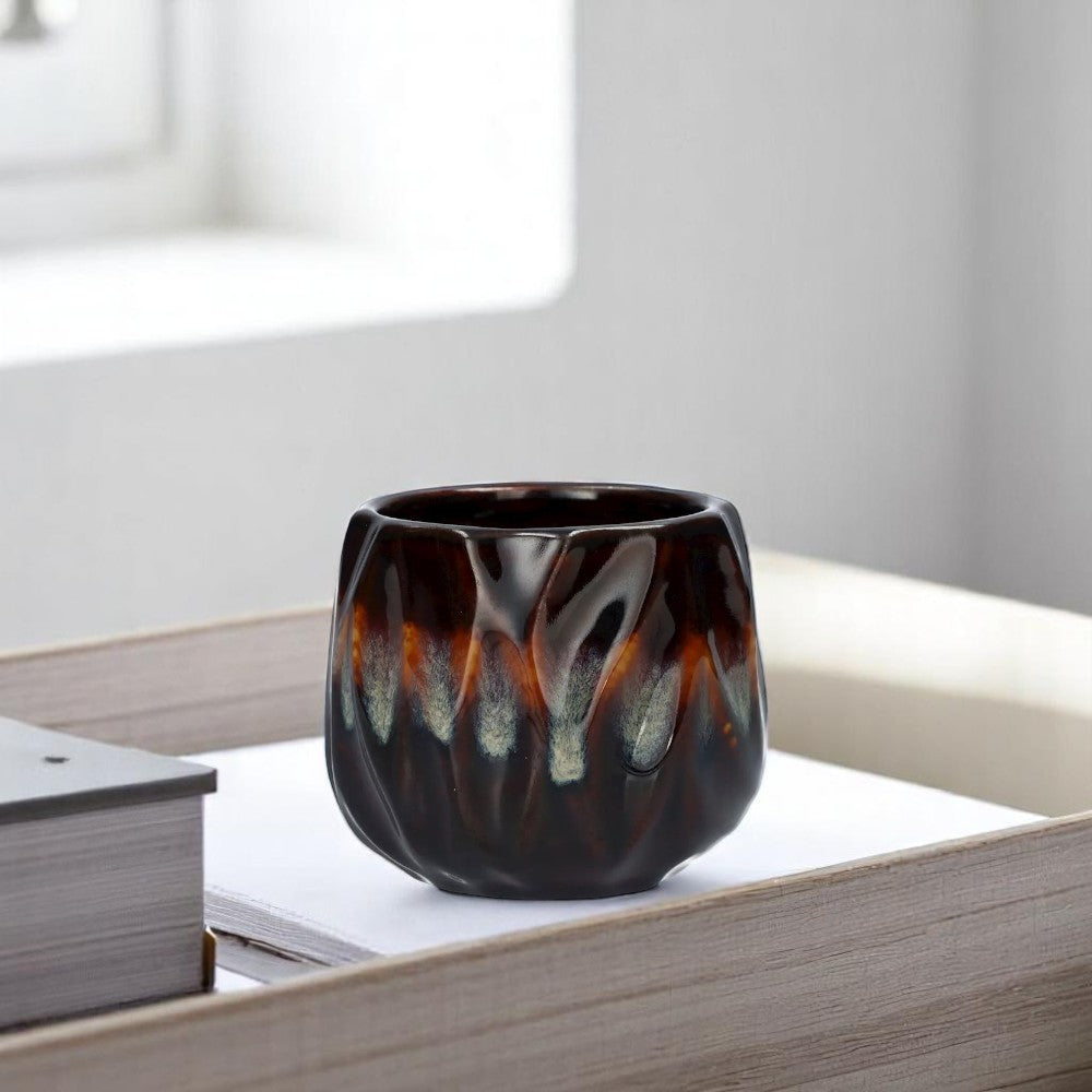 Small Ceramic Plant Pot - Black/Brown