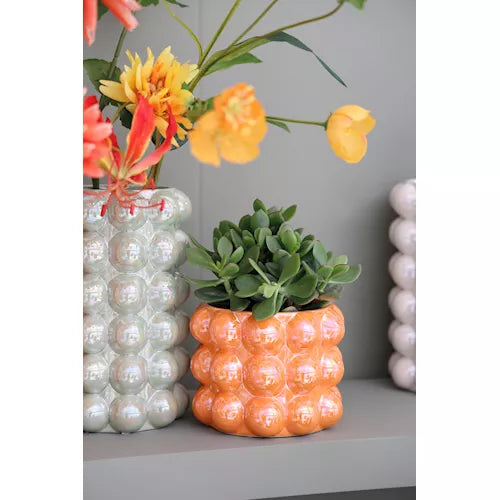 Pearl Finish Ceramic Bubble Pot - Orange