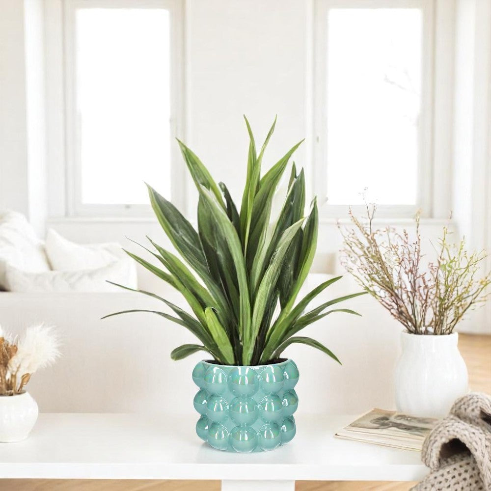 Pearl Finish Ceramic Bubble Pot - Light Blue