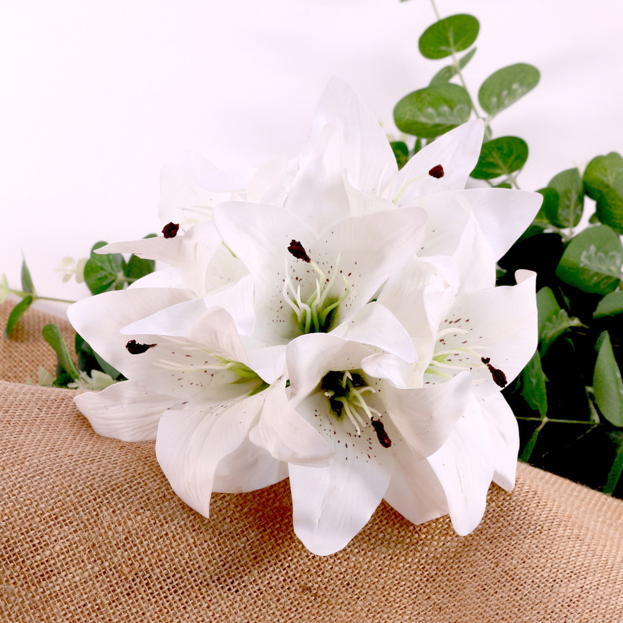 White Artificial Silk Lily Bouquet 6 Lily Heads