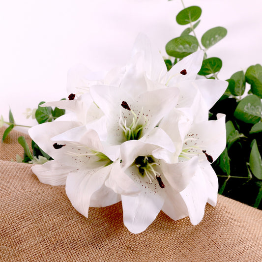 White Artificial Silk Lily Bouquet 6 Lily Heads