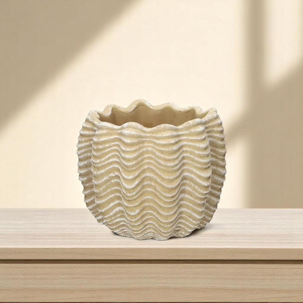 Cement Ocean Wave Plant Pot - Sand