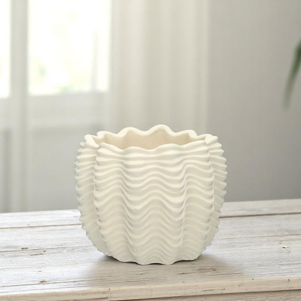 Cement Ocean Wave Plant Pot - Cream