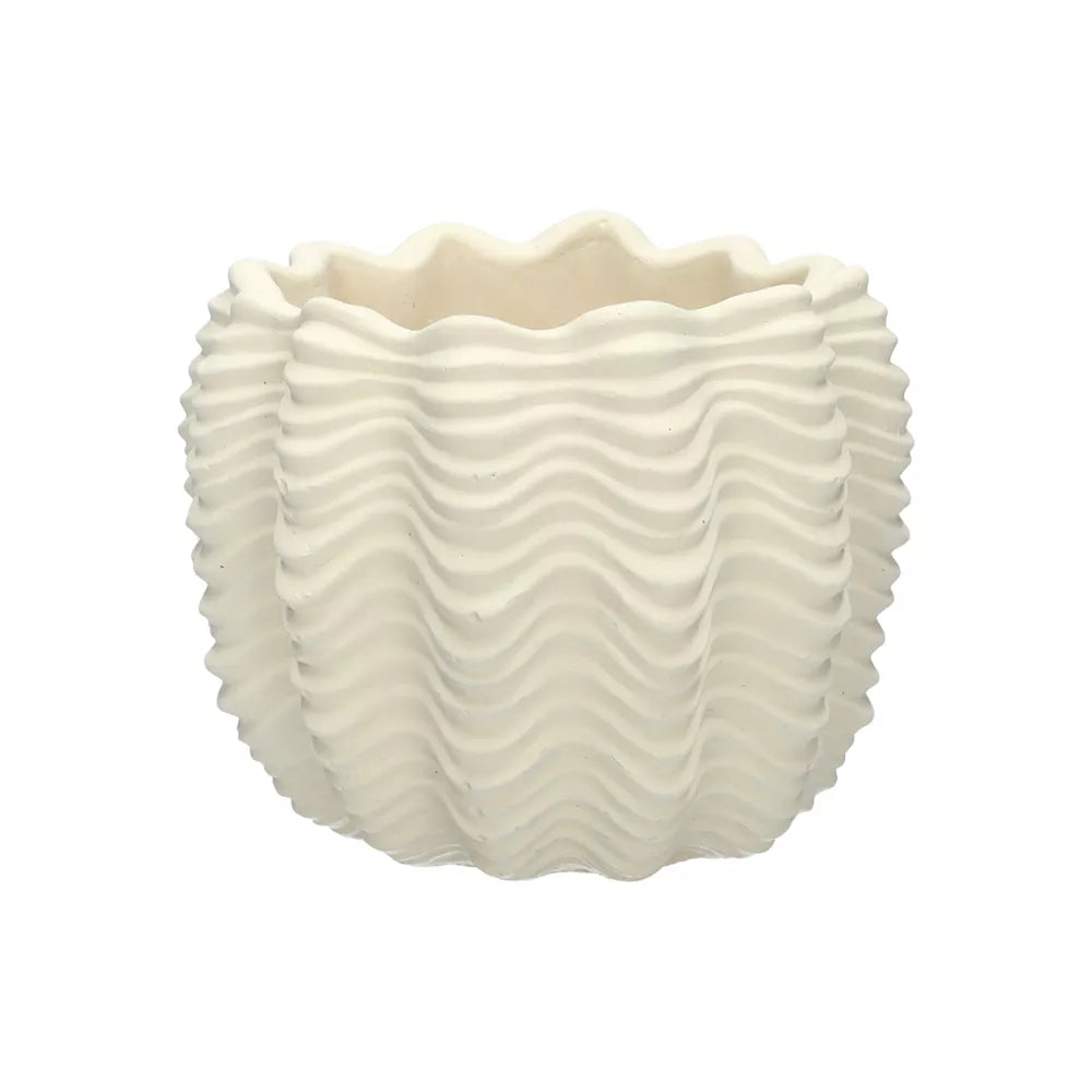 Cement Ocean Wave Plant Pot - Cream