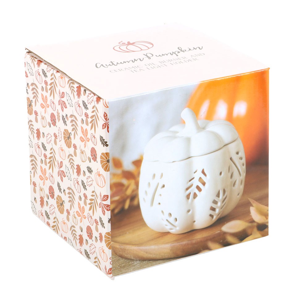 Oil Burner - Autumn Pumpkin Leaves White