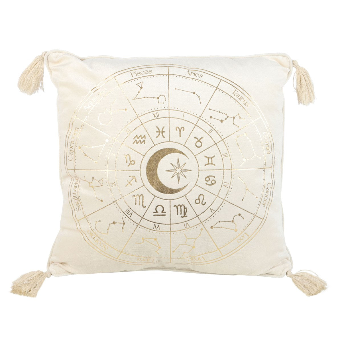 Square Off White Astrology Wheel Cushion 35cm