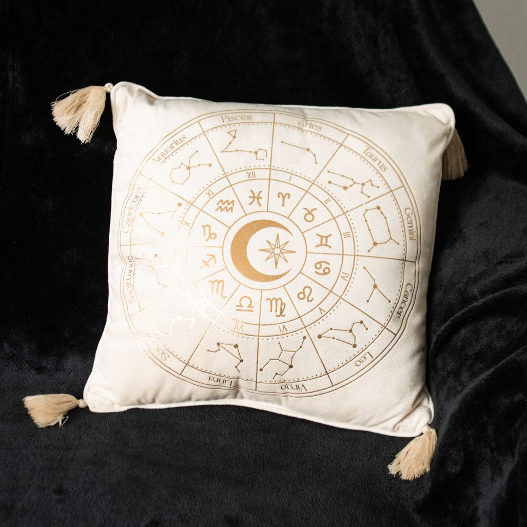 Square Off White Astrology Wheel Cushion 35cm