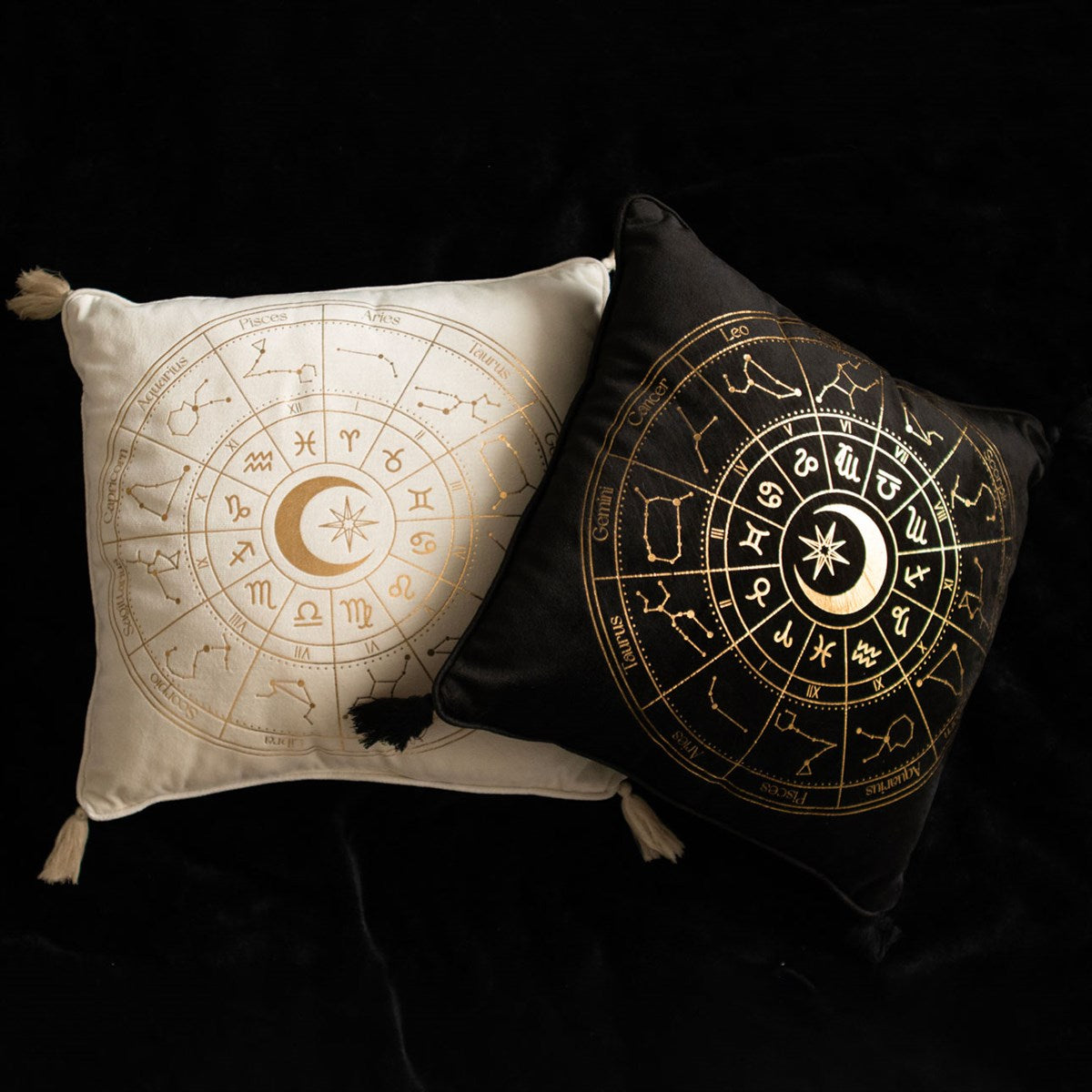 Square Off White Astrology Wheel Cushion 35cm