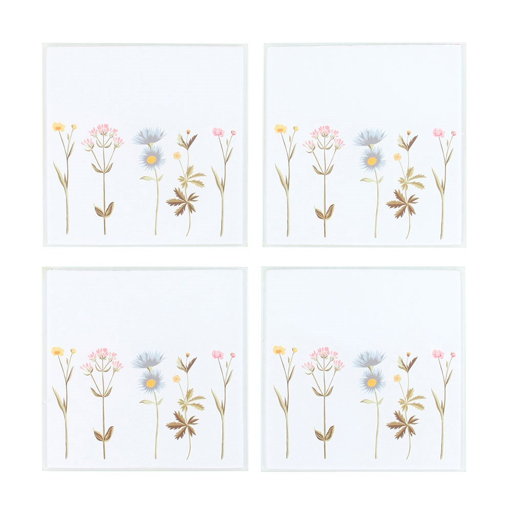 Floral Glass Coaster Set