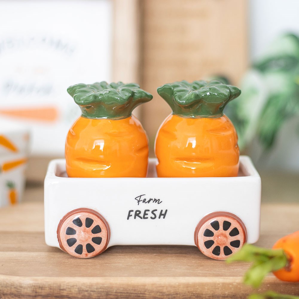 Carrot Salt and Pepper Shakers & Wagon