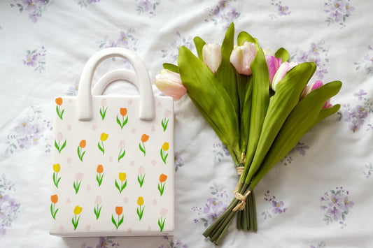 Tulip Print Ceramic Bag-Shaped Flower Vase