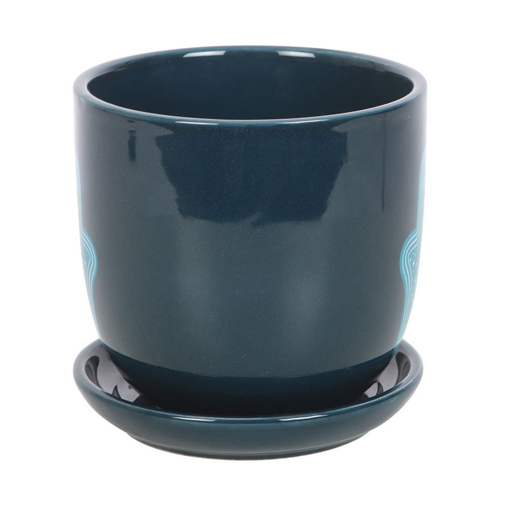 Hand of Hamsa Ceramic Plant Pot And Saucer