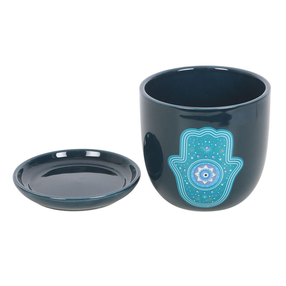 Hand of Hamsa Ceramic Plant Pot And Saucer