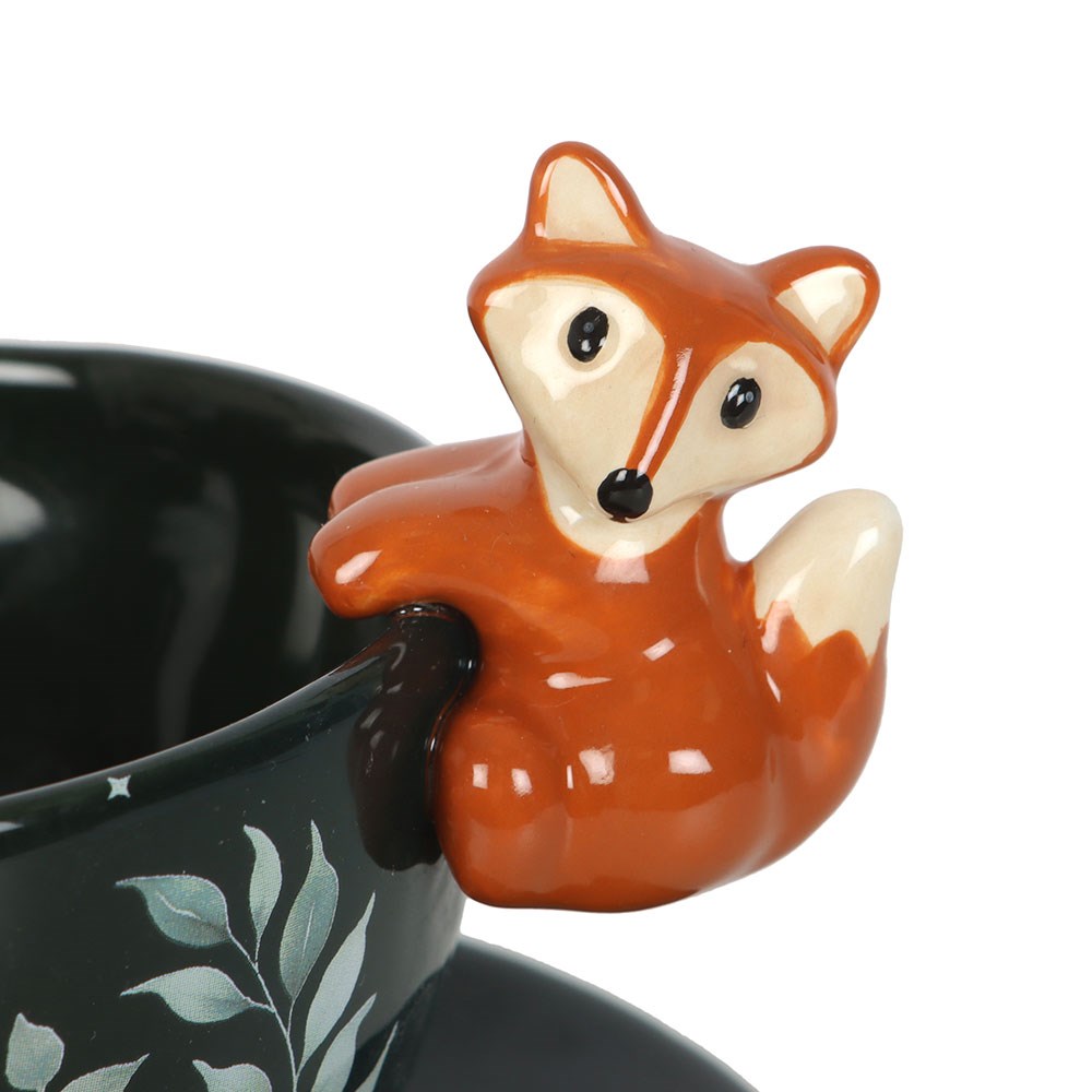 Green Forest Teacup with Fox And Saucer