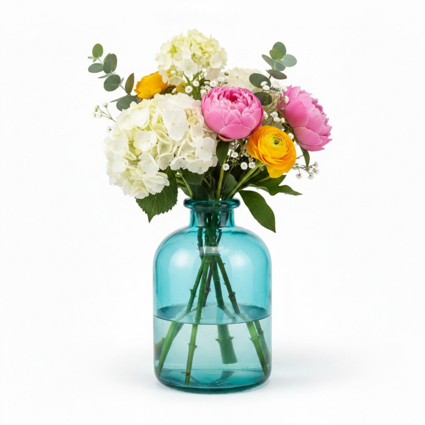 Classic Rounded Glass Bottle Vase - Blue