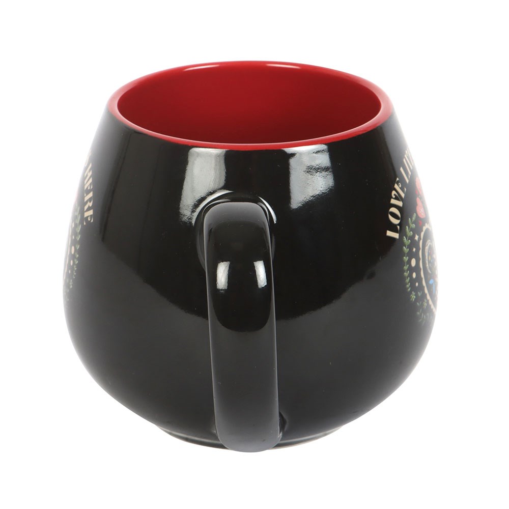Love Lives Here Folk Heart Rounded Mug
