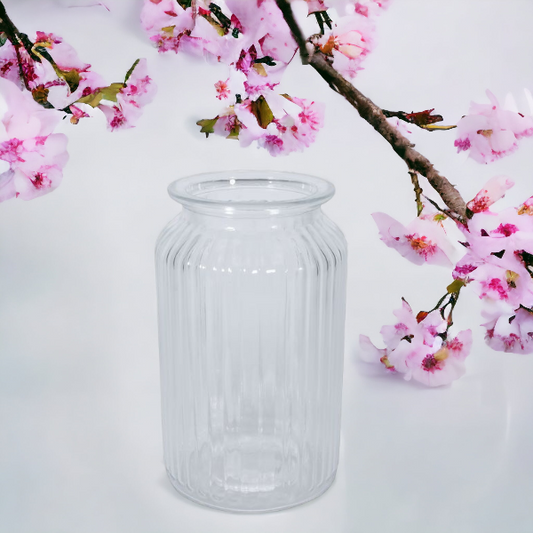 Clear Ribbed Glass Jar Vase (18.5 cm)