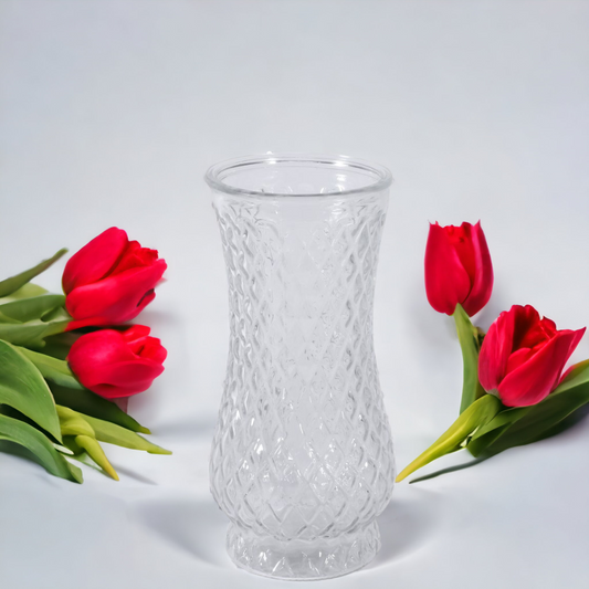 Diamond Cut Pattern Clear Vase
