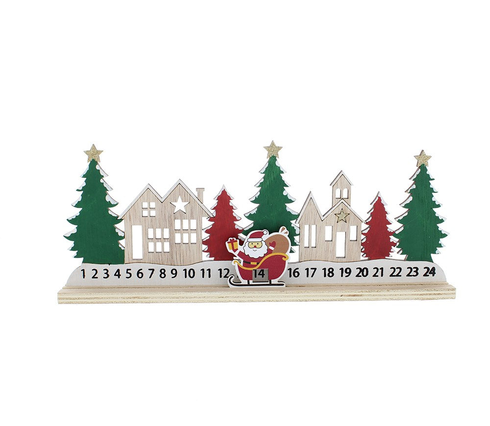 Red and Green Wooden Advent Calendar with Santa