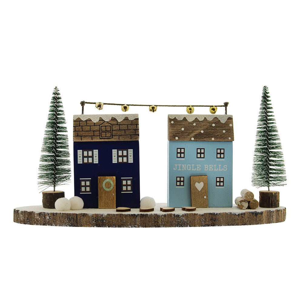 Wooden Double Snowy House Ornament
