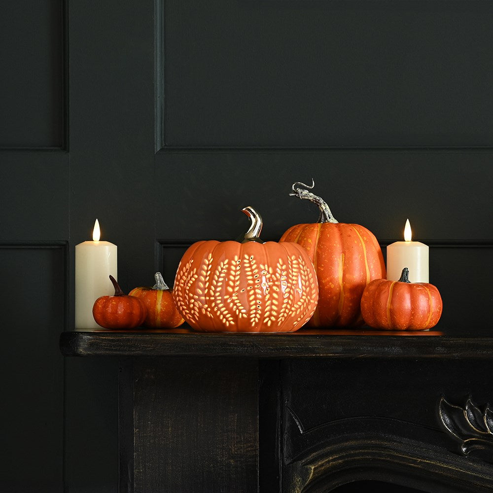 Orange Porcelain Pumpkin Light Up Decoration