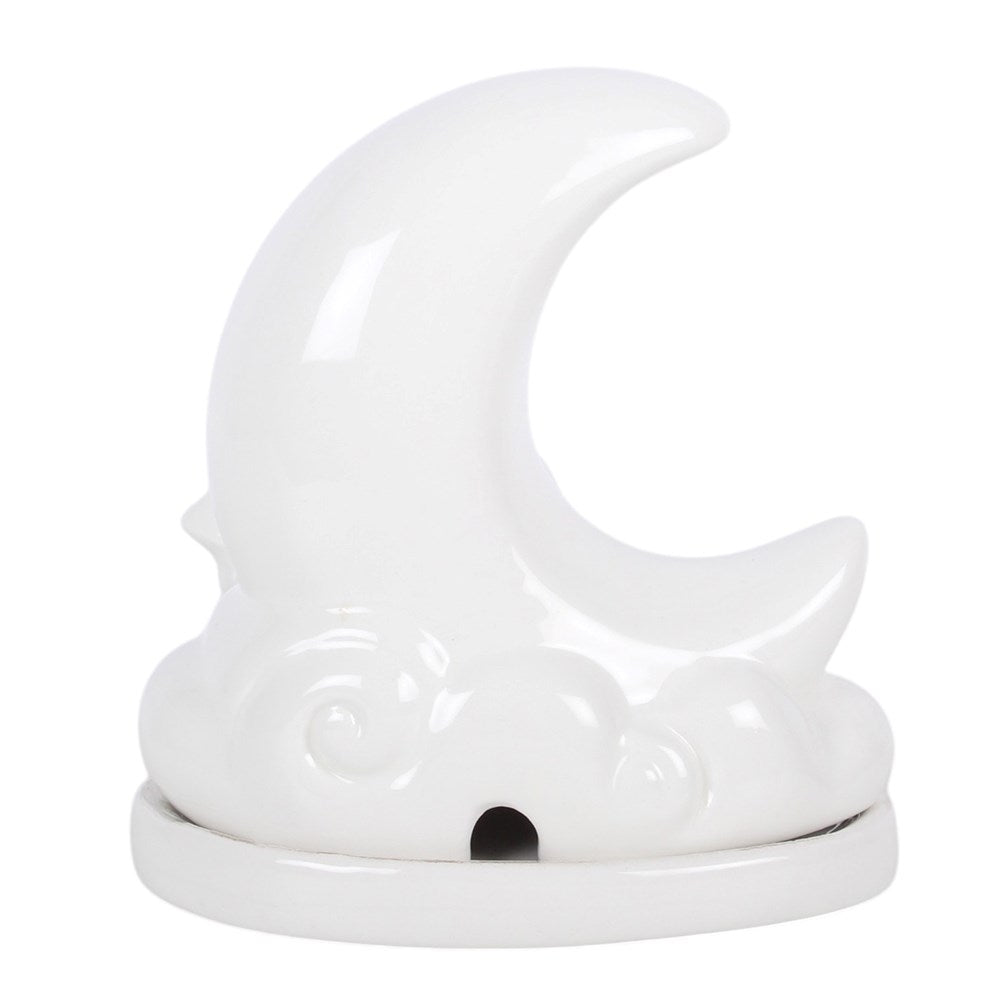 White Pastel Skies Moon Incense Cone Holder