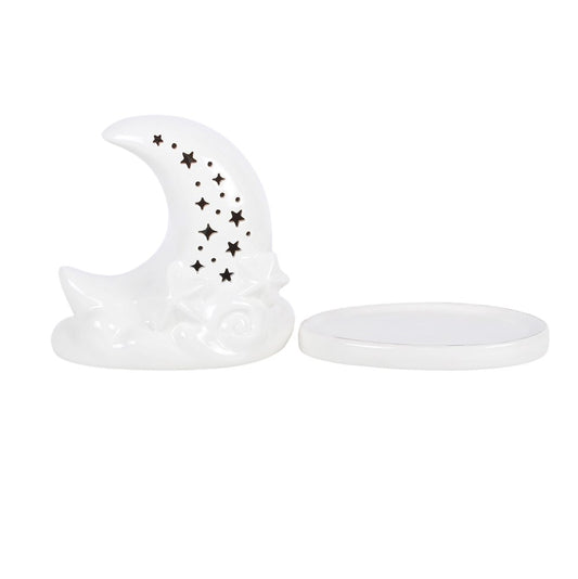 White Pastel Skies Moon Incense Cone Holder