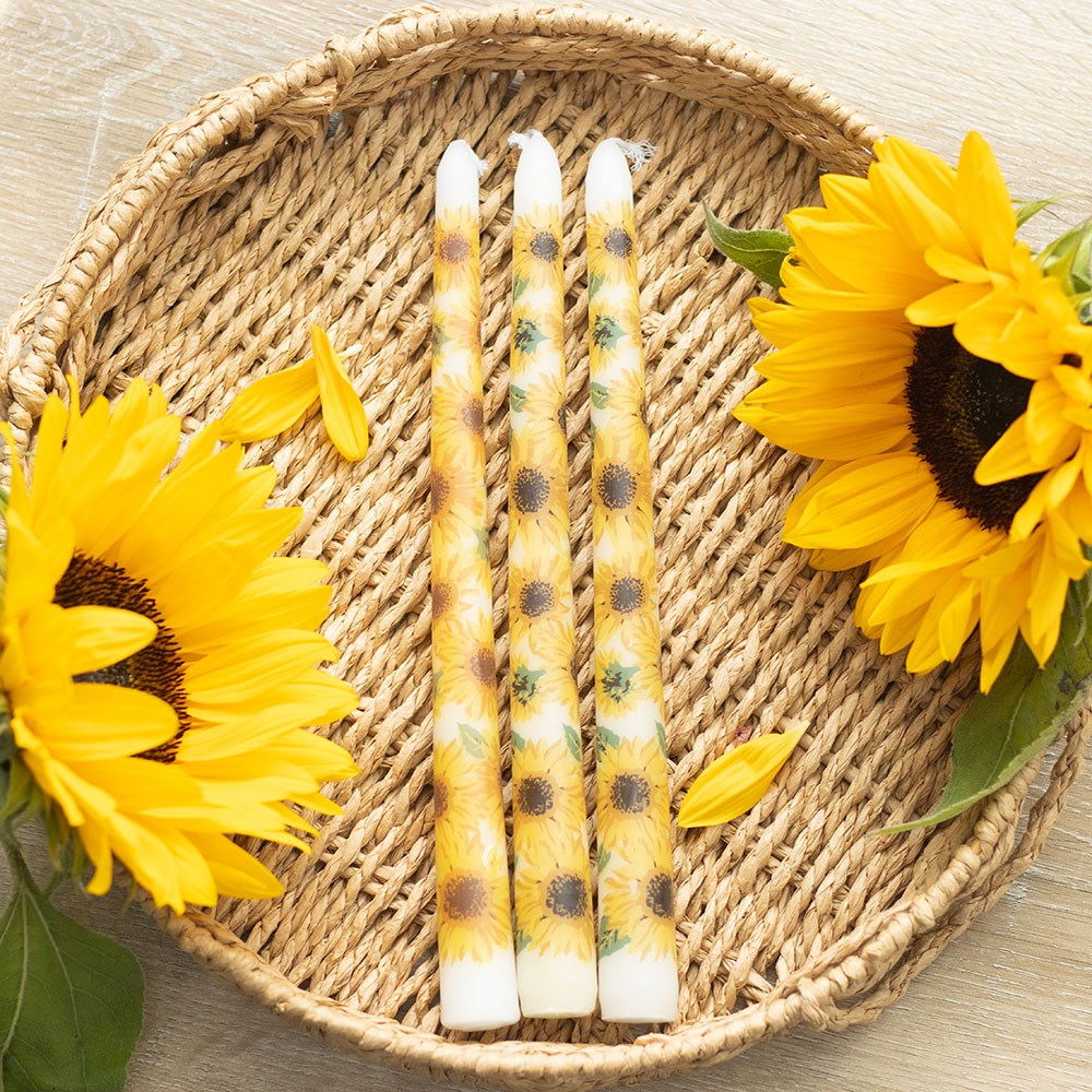 Set of 3 Sunflower Unscented Taper Candles